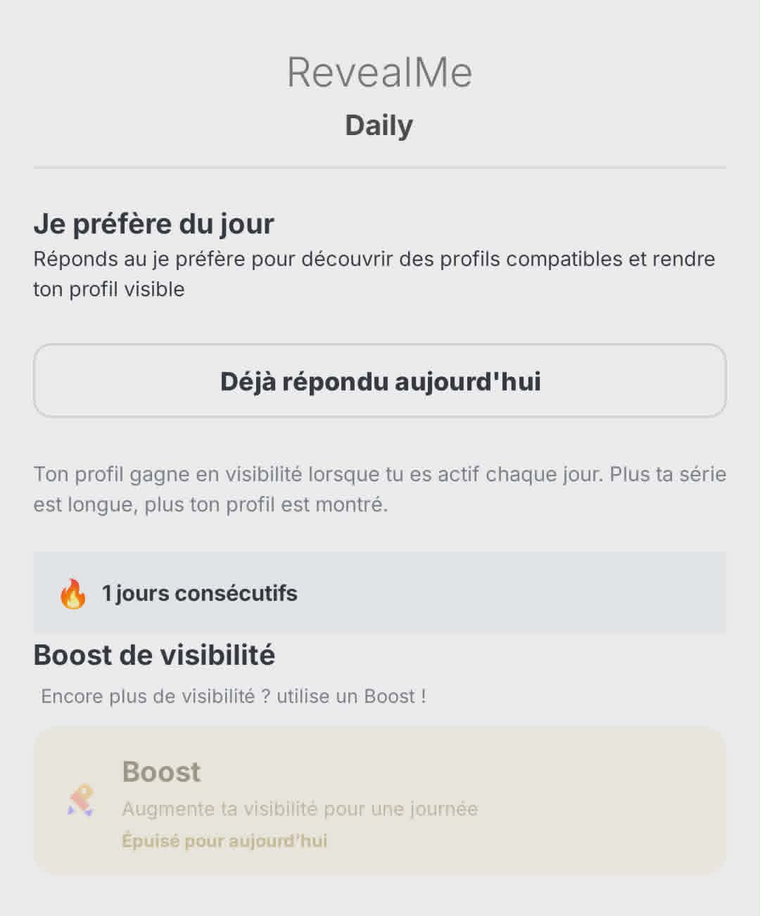 Capture d’écran RevealMe du Je préfère du jour